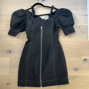 Ganni black mini zip front dress - 36 / US 4